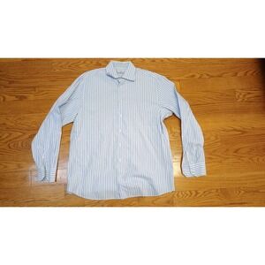 van Laack Mens Light Blue White Stripe Dress Shirt Button Up Long Sleeve Size 43